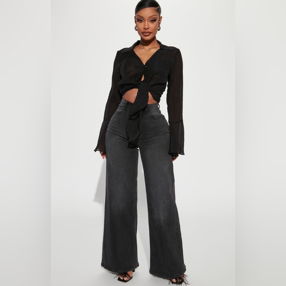 New Women's Black wash Wide-Leg Jeans
